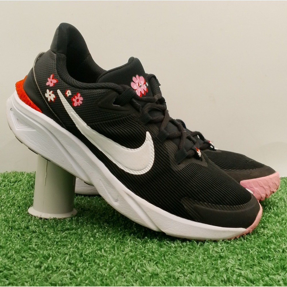 Nike Star Runner 4 Shoes Youth Sz 6.5Y Black White Pink Flowers Running Sneakers